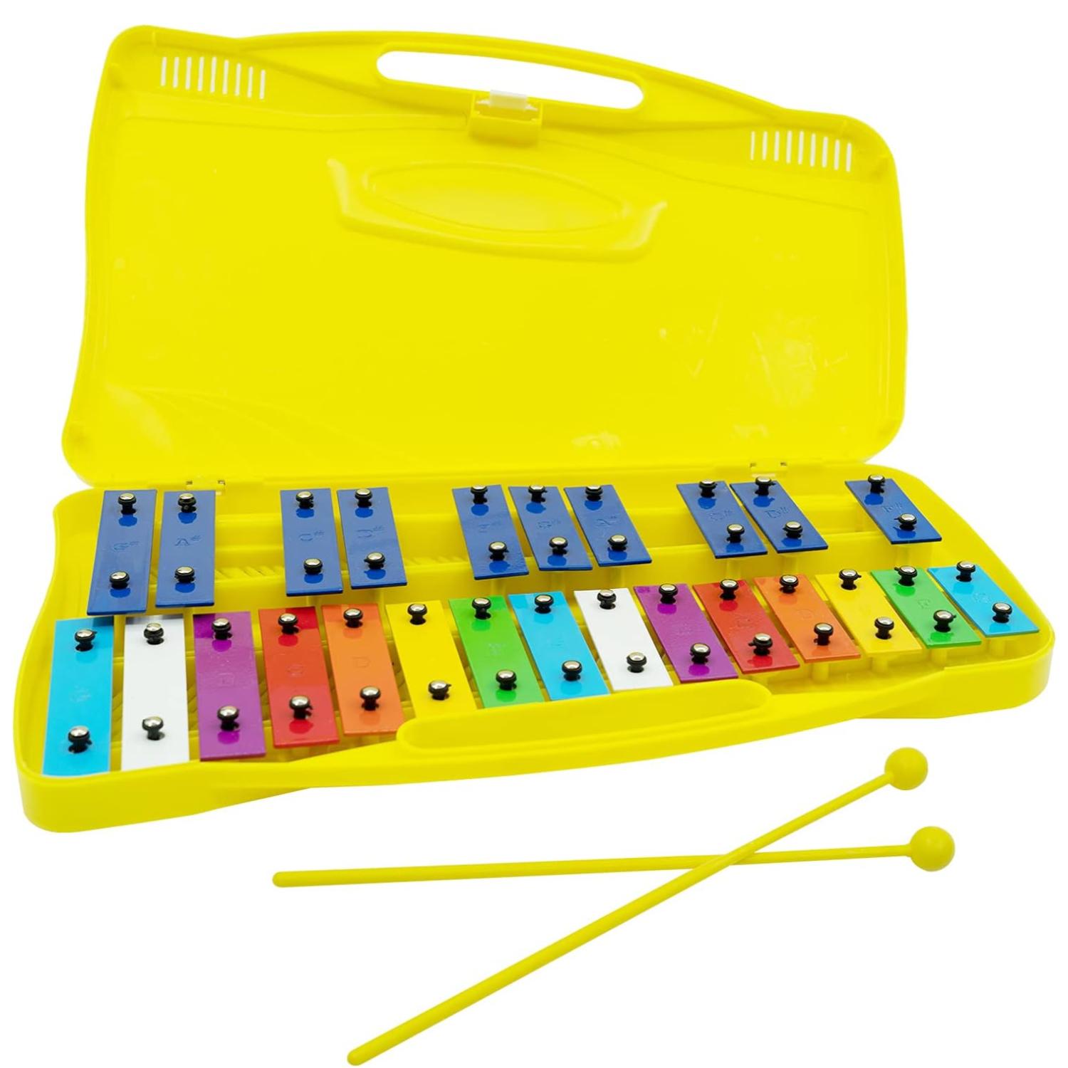 Genérico - Metalofono Xilofono 25 Notas 2 Baquetas Amarillo Infantil