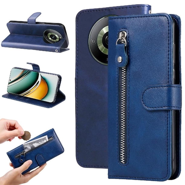 Funda con Cremallera para Realme 11 Pro Plus, Carcasa Cartera de Cuero PU con Soporte y Tarjetero