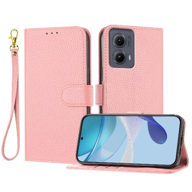 Funda Cartera para Motorola Moto Edge 5G 2024 Tarjetero Soporte Magnético y Correa Rosa