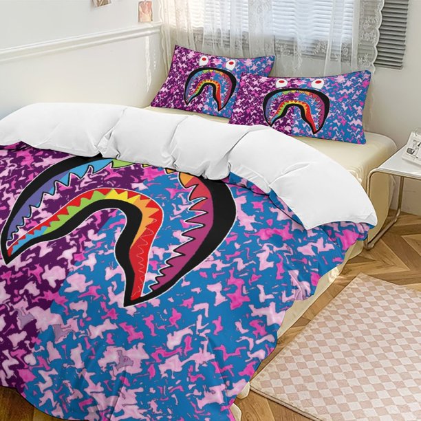 Abstract Pink Blue Rainbow Bape Shake Camo Comforter Set Soft 3 Pcs Twin Bedding Sets Thicken for All Season