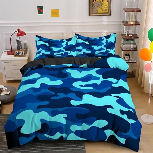 x2185 Bed SheetsCool Boy Girl Kid Adult Duver Cover Set Camouflage Bedding Sets Twin Comforter Covers With Pillowcase 3-Piece Bedding Set (1 Duvet Cover + 2 Pillow Shams) nj2185