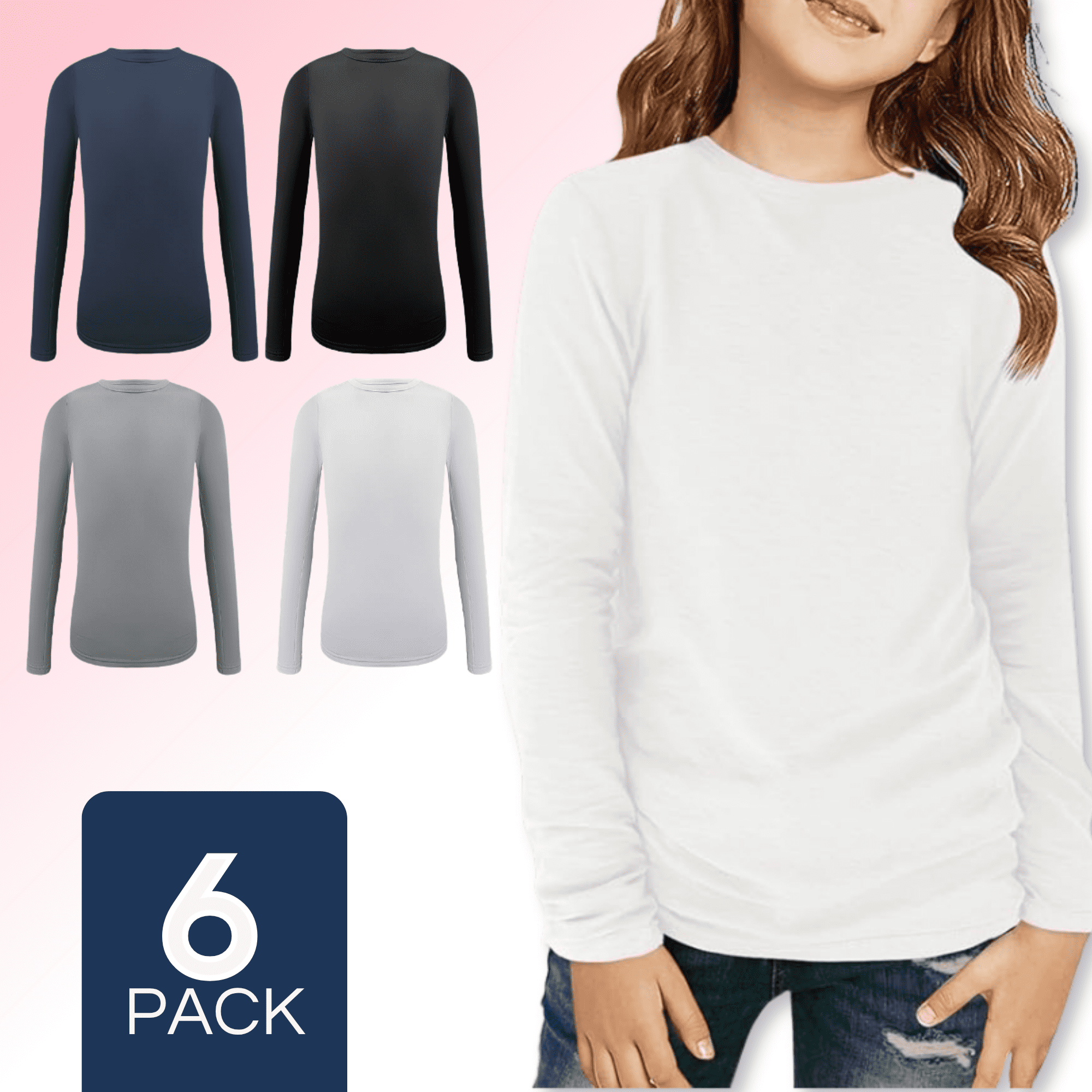 Mas Clothing - Pack 6 Camiseta Bambú Manga Larga Primera Capa Niña Polera Colores Surtidos