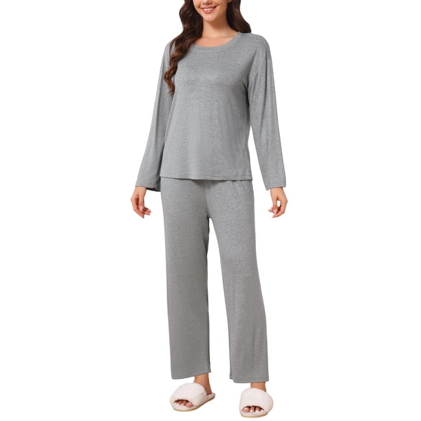 INSPIRE CHIC Conjuntos de Pijama para Mujer de Manga Larga Ropa de Dormir Cómoda Conjunto de 2 Piezas para Otoño Invierno 2026 X-Large Gris Oscuro