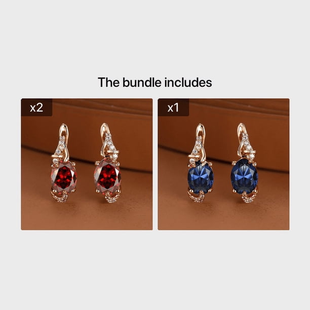 18K Gold Plated Blue Sapphire Stud Earrings - Trendy Women's Anniversary Jewelry with Oval Cut White Blue Red Pink Stones
