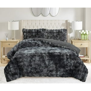 Aladdins Shop - Cobertor De Invierno Piel De Conejo Super Suave 2 Plazas Color Negro Jaspeado