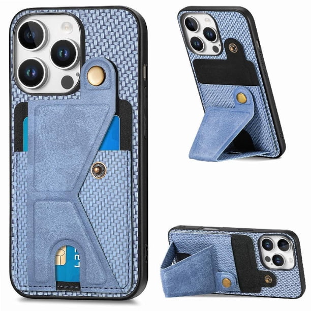 Funda Resistente para iPhone 16 Pro Max con Tarjetero y Soporte, Diseño Magnético Azul
