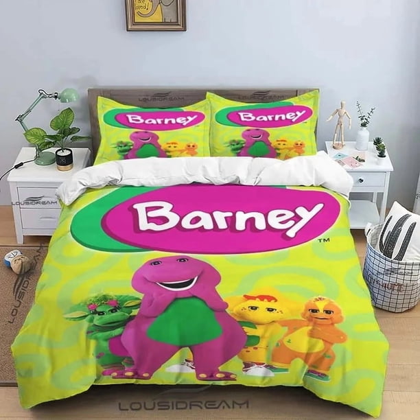 Barney Friends CuteBedding Set Dinosaur Pattern Duvet Cover Pillow Case boys Bedroom Double Comforter Gift