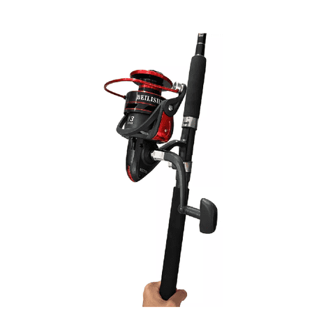 Genérico - Combo Caña De Pescar Botera 1.8M + Carrete + Multifilam + Señuelo, Negro