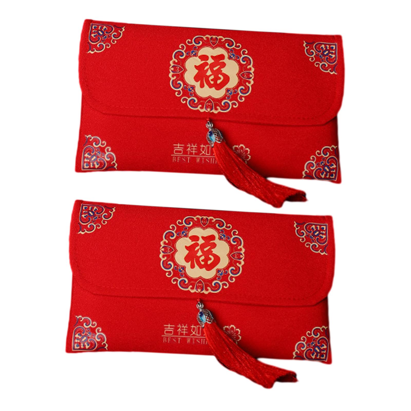 Magideal - 2 Sobres Rojos De Tela Del Año Lunar Chino, Paquetes Rojos, Regalos De Boda, Sobres Rojos Novedosos Con Bolsillos Para Graduación De Cumpleaños Jixiang