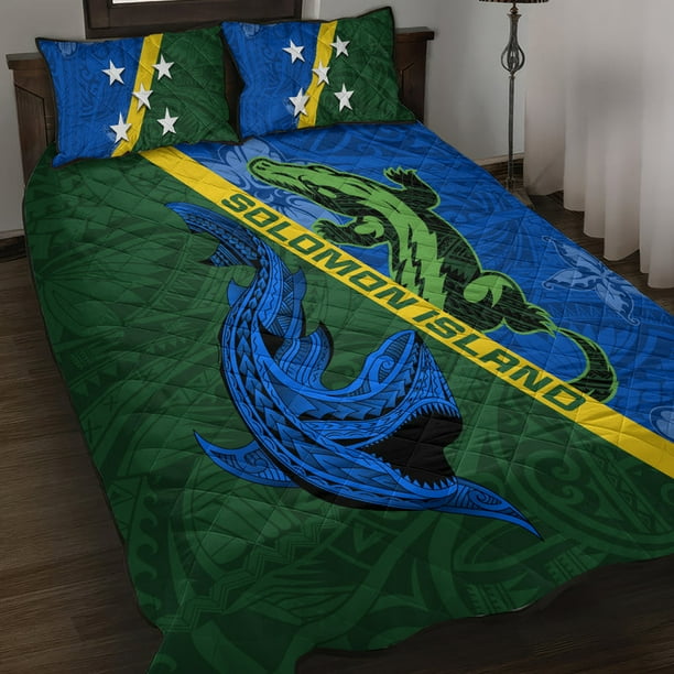 Isla Salomón Cocodrilo y Tiburón Juego de Cama Colcha Polinesia LT03