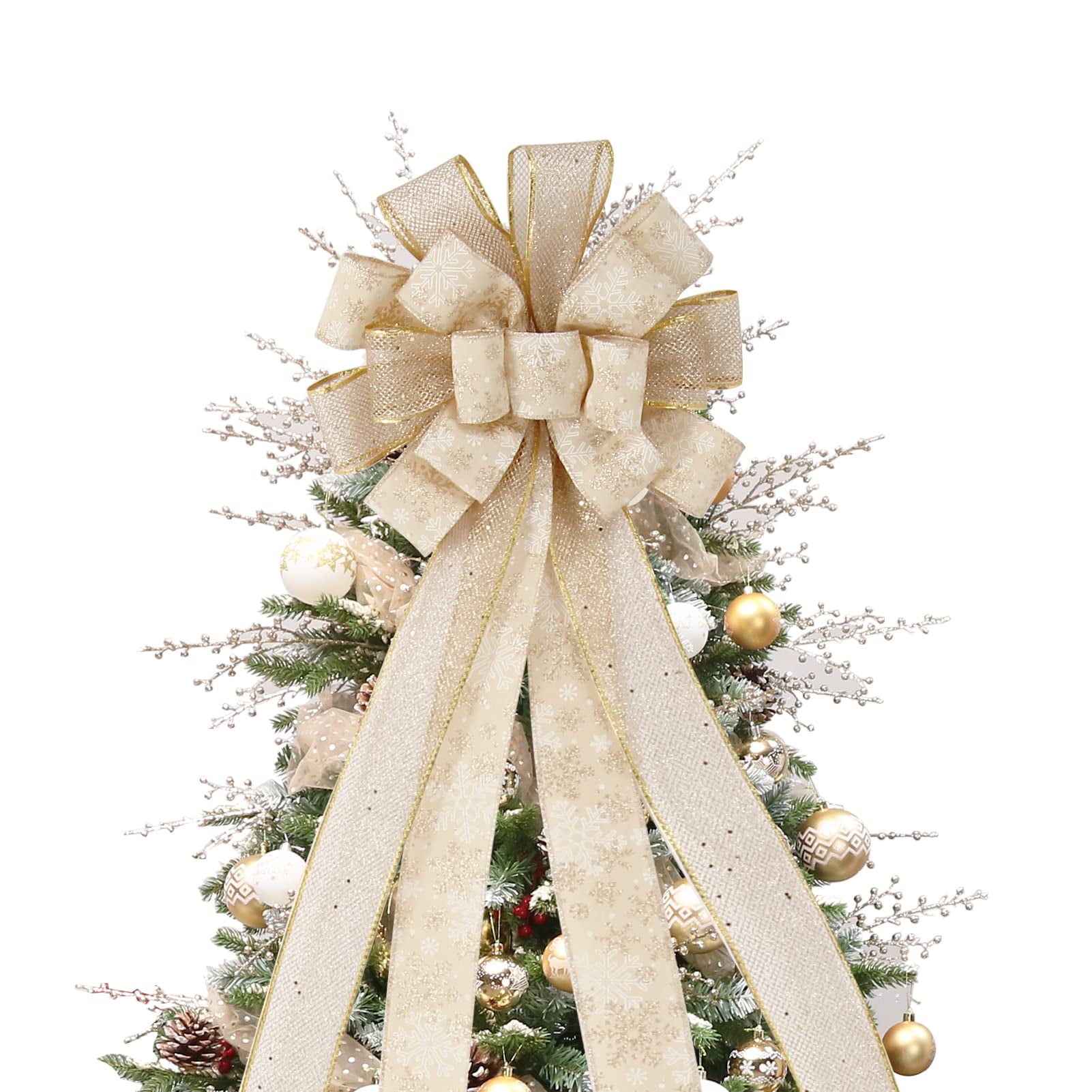 Rosecraft - Decoración Para Árbol De Navidad Con Forma De Lazo, Diseño De Rosa, 112 X 30 Cm, Color Dorado Y Copo De Nieve