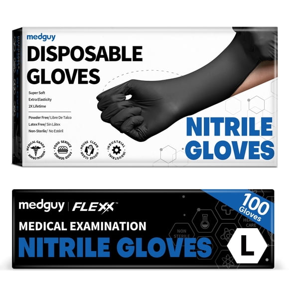 Guantes desechables Medguy de nitrilo negro, 4,5 mil, 100 unidades