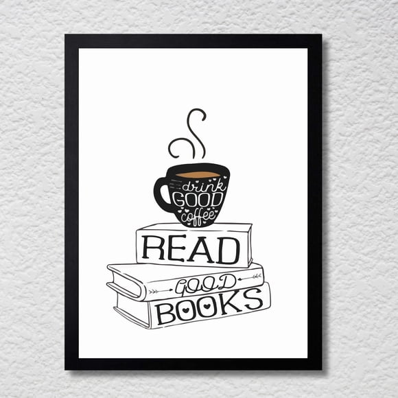 Cuadro Decorativo 35x45 Libros y un Buen Café Marco Negro