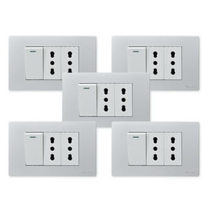 Want - Pack 5 Interruptor 1 912 16A Y Tomacorriente 2 16A - Gris Blanco