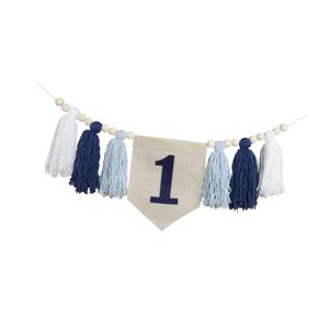 Magideal - Banner De Silla Alta Para Primer Cumpleaños, Decoración Para Fiesta De Primer Cumpleaños, Pancarta Con Borlas De Cuentas De Madera Para Decoración De Azul