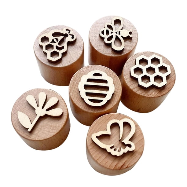 Sellos de Madera, Sellos de Arcilla para Impresión, Sellos de Madera para Educación Temprana, Jardín de Infantes, Arte Creativo, Manualidades para Man Flores de ciclo de abejas