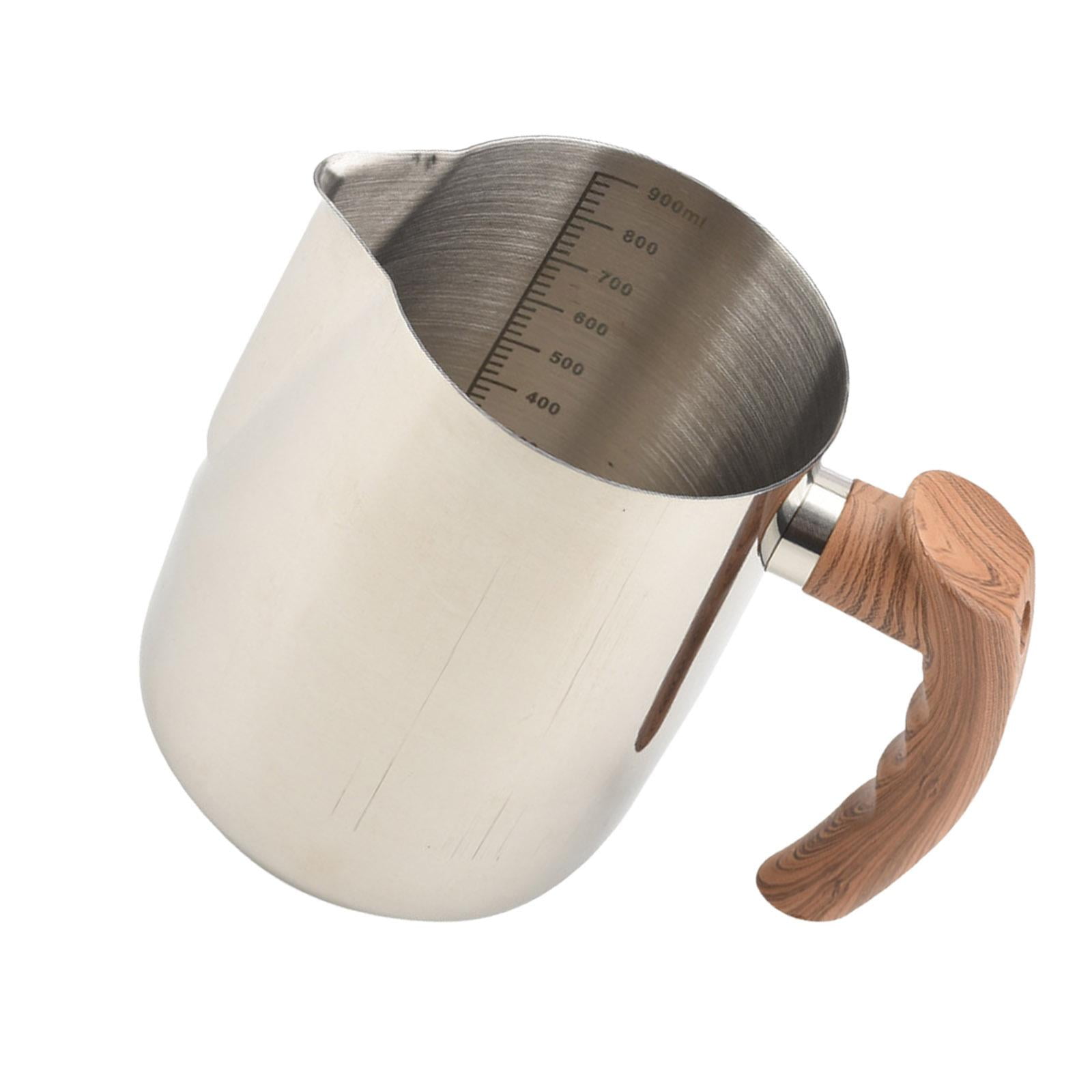 Magideal - Taza Para Espumar Leche Mango De Madera Jarra De Leche De Acero Inoxidable Taza Espumador Taza De Café Jarra Para Espumar Leche Coffeware Para Holiday 1000ml