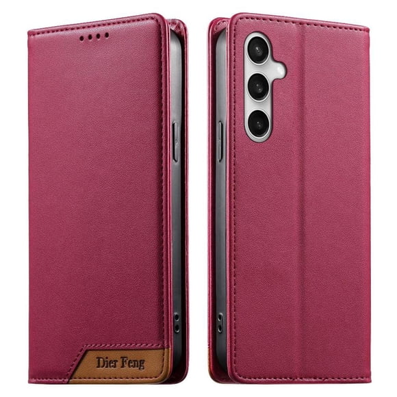 Funda Tipo Cartera de Cuero Sintético para Samsung Galaxy S25 FE Bloqueo RFID, con Ranuras para Tarjetas y Bolsillo para Efectivo, Cierre Magnético Fuerte Rojo