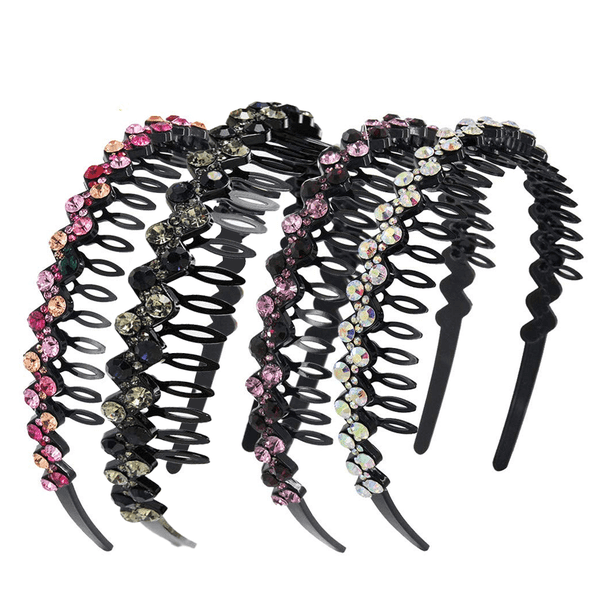 Diademas con peine de dientes para mujer con diamantes de imitación y cuentas de cristal de plástico, paquete de 4