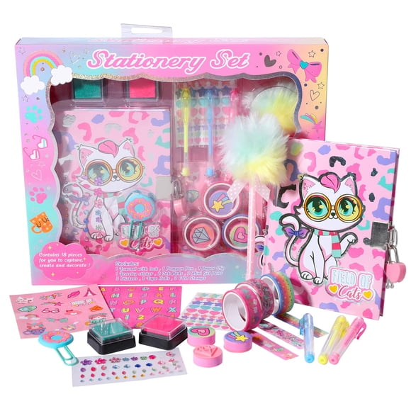 Set de papelería YOYTOO Cat Diary con candado y llaves para niñas de 4 a 12 años