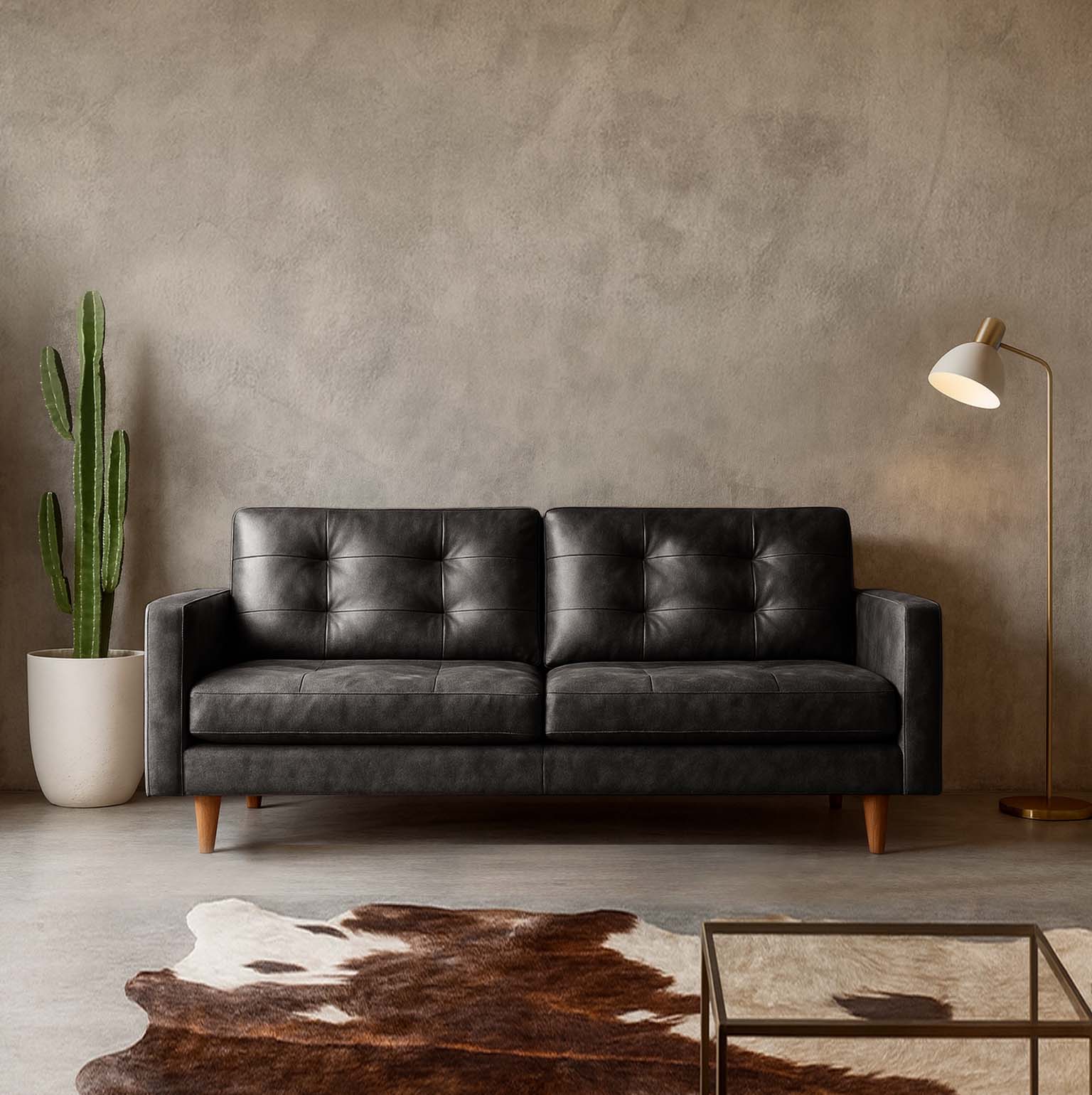 Latam Home - Sofá Nápoles 3C Cuero Kentucky Negro