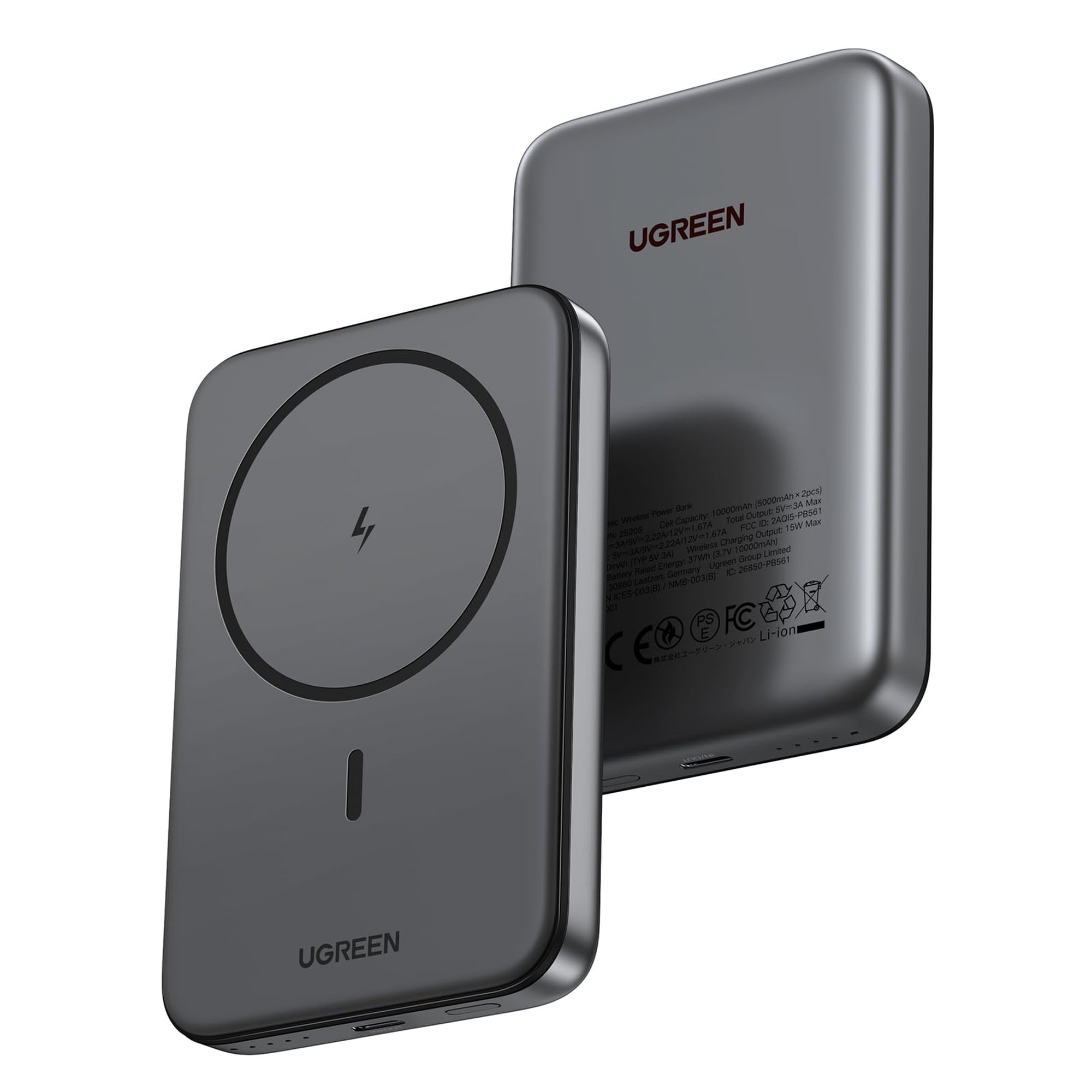 Banco De Energía Ugreen 10000mah Inalámbrico Pd 20w Negro