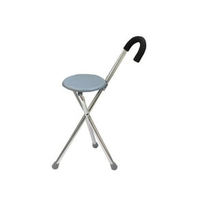 Glomed - Bastón Con Silla Plegable 3 Patas Gris