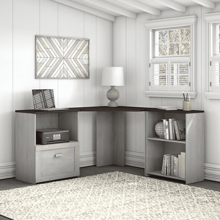 Muebles Santa Ana - Escritorio Esquinero Con Gabinete Roble Blanco