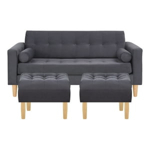 Bodevir - Sofa Retro 3C + 2 Pouf Felpa 05 Gris