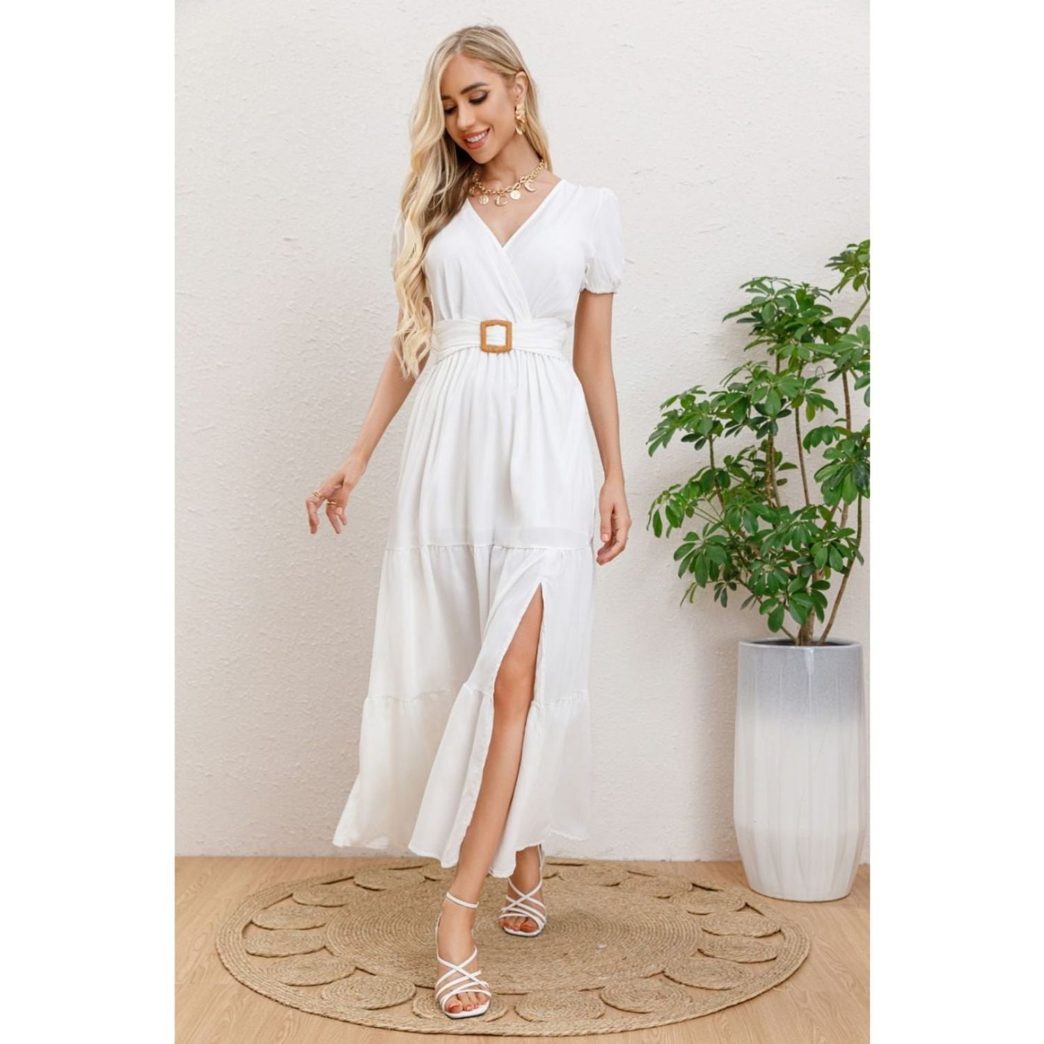 Likeshop - Maxi Vestido Largo Primavera Mujer Casual Eventos Cinturon 3333