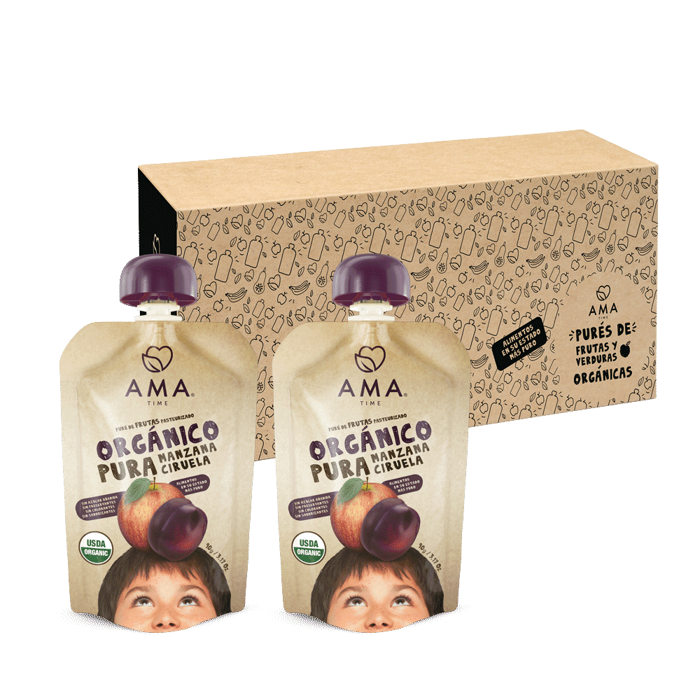 Ama Time - Pack 32 Unid - Puré Manzana Ciruela 90 Grs