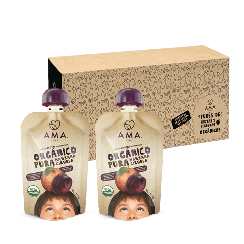 Ama Time - Pack 32 Unid - Puré Manzana Ciruela 90 Grs