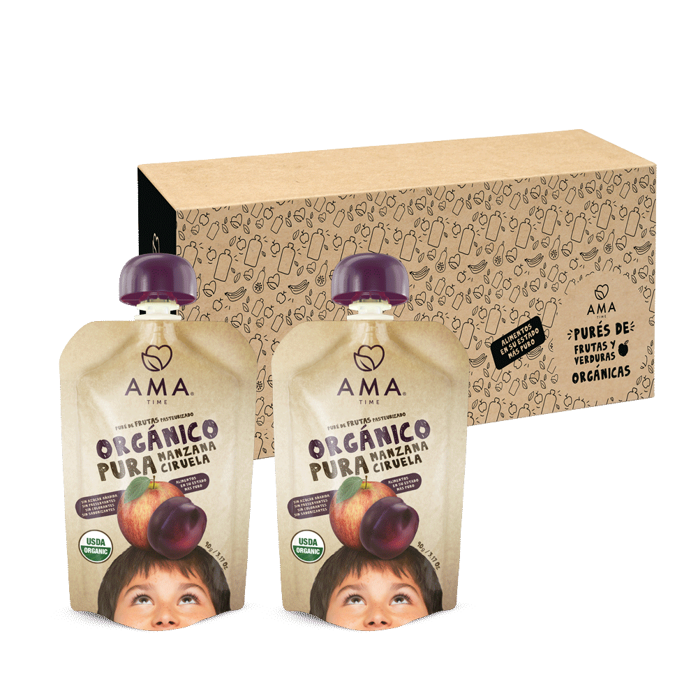 Ama Time - Pack 32 Unid - Puré Manzana Ciruela 90 Grs