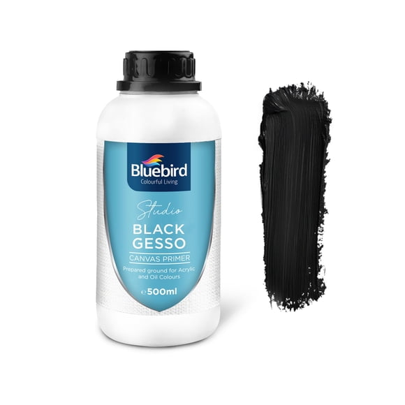 BLUEBIRD Studio Gesso Acrílico Líquido - Imprimación Gesso Líquida para Pintura Acrílica, Medio de Preparación de Superficies (Negro, 16.9 fl oz)