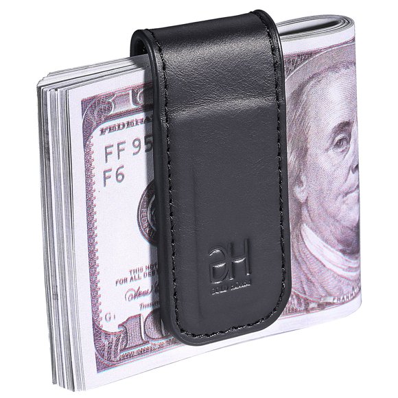 Money Clip GH GOLD HORSE, piel magnética delgada, negra, para hombre