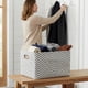 thumbnail image 2 of Gran contenedor de tela con asas para estantes de armario, 3 piezas de cesta de almacenamiento plegable para organizar ropa y libros, color marrón claro 13.8*9.8*7.9in, 2 of 6