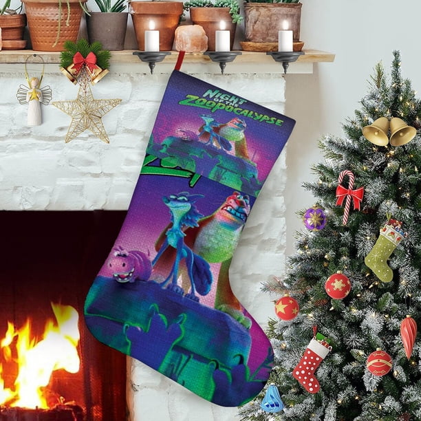 Noche de la Zoopocalipsis Tema: Calcetines de Navidad, fino lino blanco para colgar en escaleras y chimenea, decoración navideña para el hogar, regalo de Navidad. 45cm × 32cm
