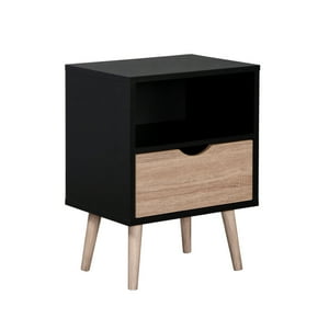 Relan - Velador Top Living Tromso Con Cajón Negro Y Madera