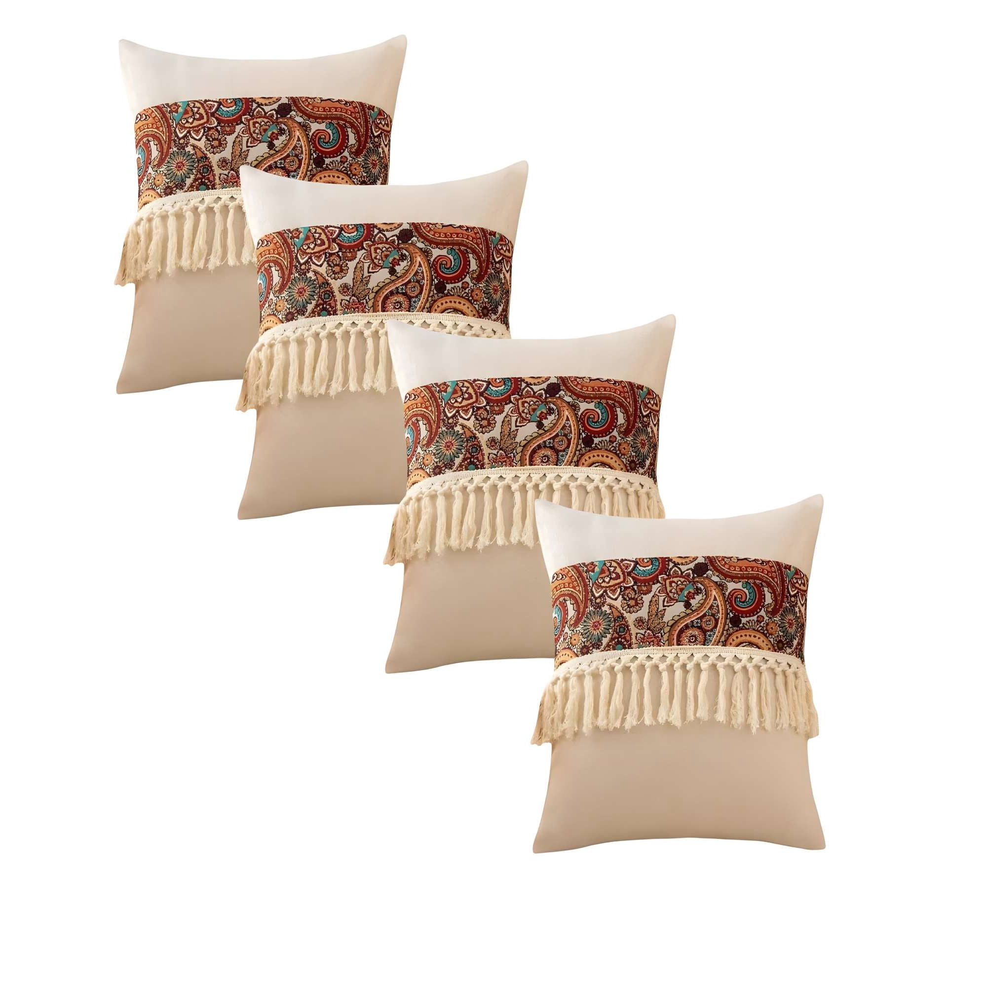 Genérico - Pack De 4 Fundas De Cojin Lino Mandala 45x45 Beige 01