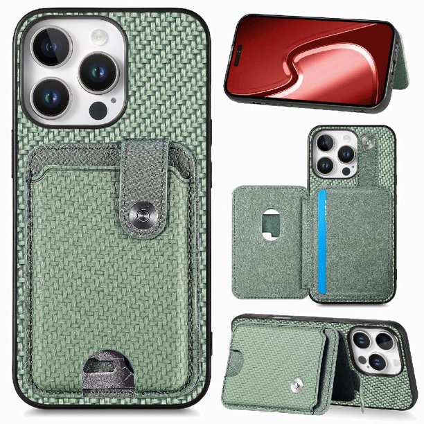 Funda Billetera Tejida para iPhone 16 Pro con Soporte y Tarjetero Verde