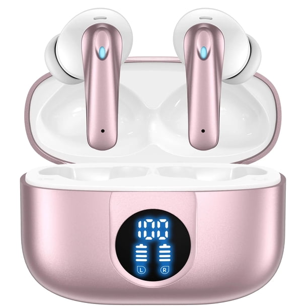 VEATOOL P91 Auriculares Inalámbricos, Auriculares Bluetooth V5.4 Estéreo con Micrófonos de Cancelación de Ruido, 60 Horas de Reproducción, Estuche Mini con Pantalla LED Dual