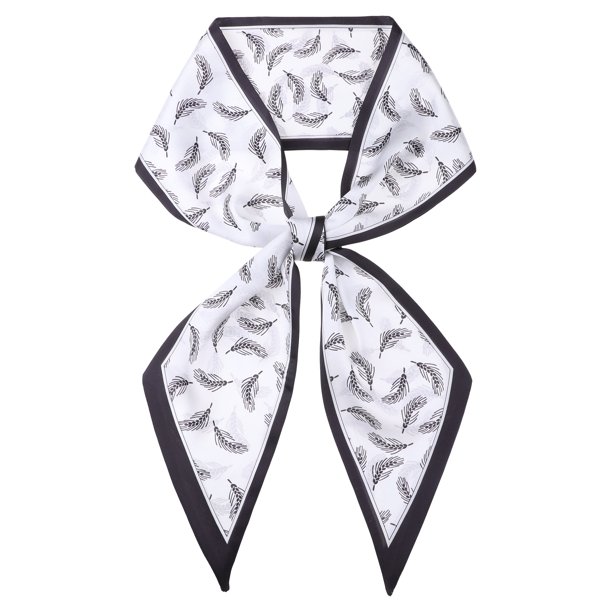 INSPIRE CHIC Bufandas Largas Estampadas de Moda para Mujer, Cinta de Cuello Negra y Blanca de Satén Sedoso 57.1x5.1" Patrón de Trigo