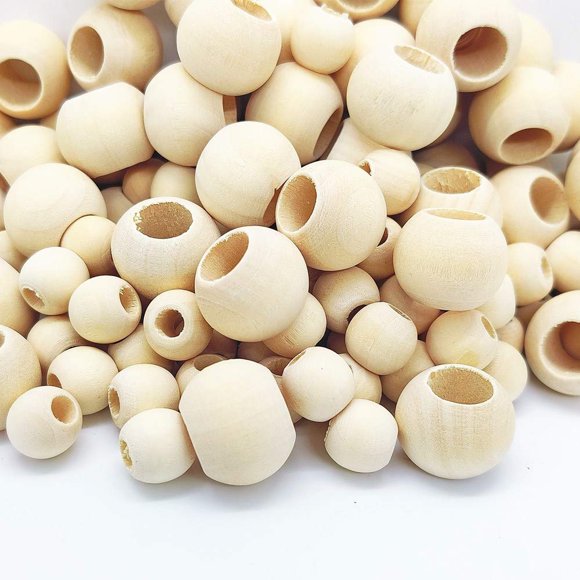 Hryxic 150 cuentas de madera con agujero grande de 20 mm y 12 mm