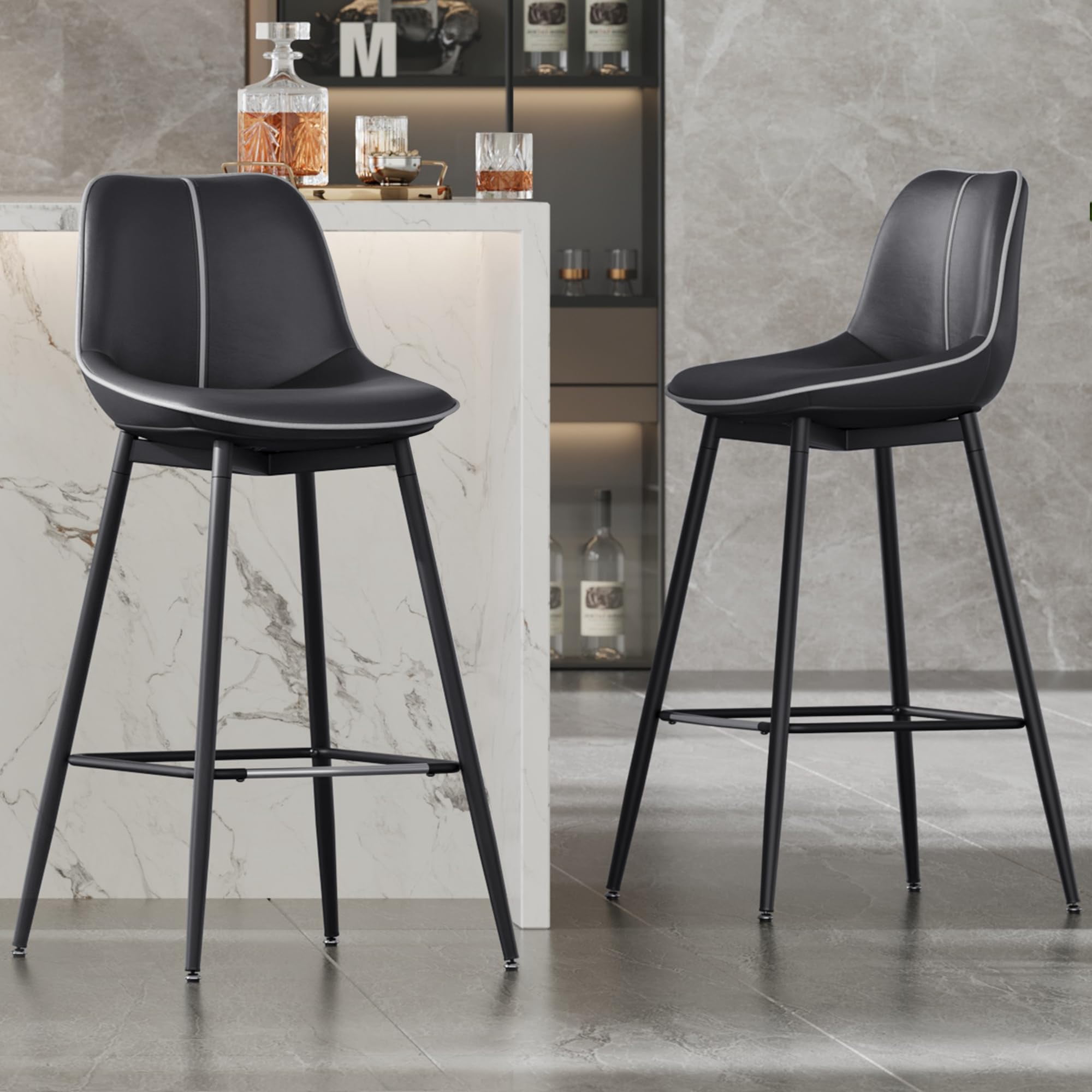 Taburetes De Bar Vasagle, Altura De Barra Con Respaldo, Piel Sintética, Juego De 2