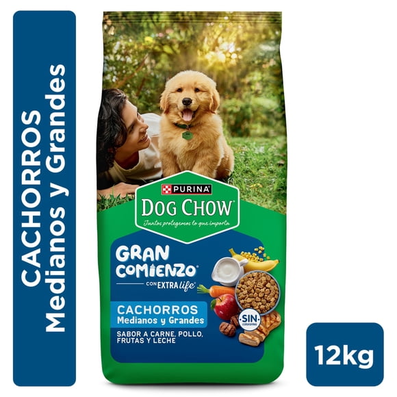 Alimento para Perros Cachorro Raza Mediana Seco Carne, Pollo, Frutas y Leche, 12 kg
