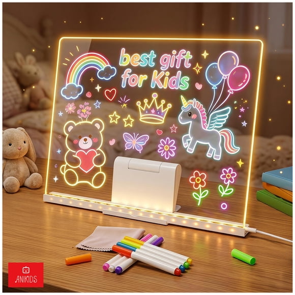 Set Pizarra Mágica LED Para Niños Tablero De Dibujo Acrílico Con 7 Plumones
