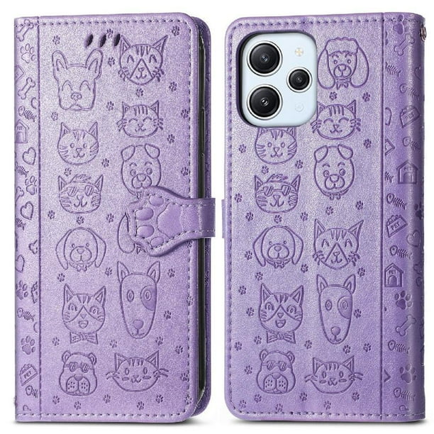 Funda Cartera FOXDOCK para XIAOMI Redmi 12 , Flip PU con Relieve de Gatos y Perros, Tarjetero y Soporte