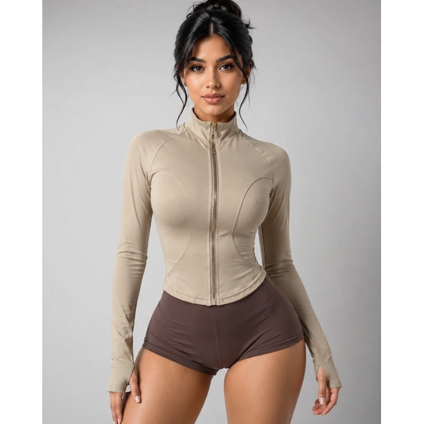 Chaqueta Deportiva Slim Fit Mujer Corte Crop Cierre Dorado