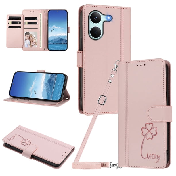 Funda Cartera Trébol para Xiaomi Poco X8 Pro con Ranuras Tarjetas y Carga Inalámbrica Rosa