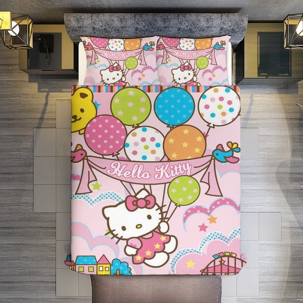 Hello Kitty Balloon 3 Pieces Duvet Cover Set Full Size Super Soft Fade Resistant Microfiber